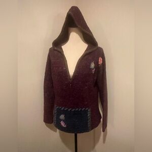 Vintage PBJ Sport Purple & Brown Hooded Boucle Knit 1/4 Zip Embroidered, medium